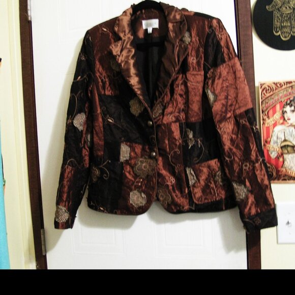 DARK BROWNS PATCHWORK EMBROIDERY DINNER JACKET 8 - Picture 2 of 5